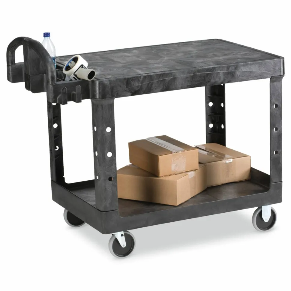 Rubbermaid 4525 HD 2-Shelf Utility Cart Flat Shelf (Med) - 2 Shelf - Push Handle Handle - 500 lb Capacity - FG452500BLA