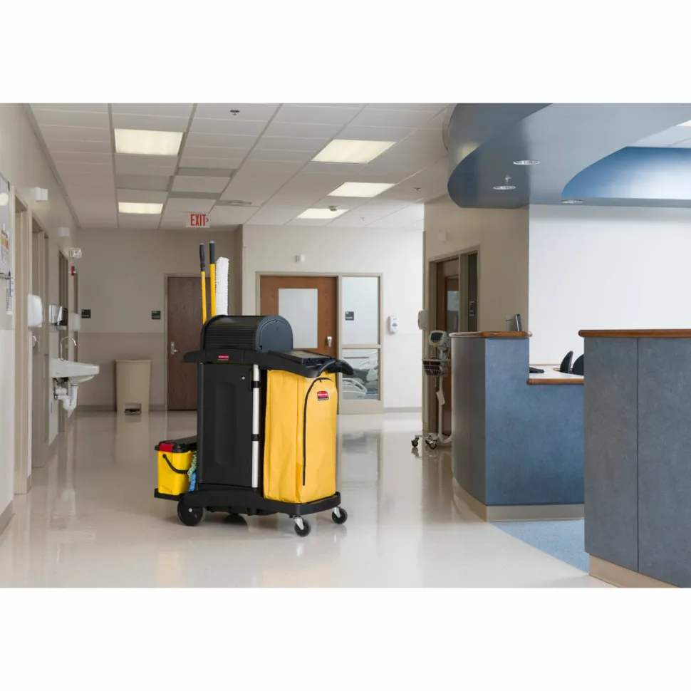 Rubbermaid High-Security Healthcare Cleaning Cart, 53 1/2"H x 22"W x 48 1/4"D, Black