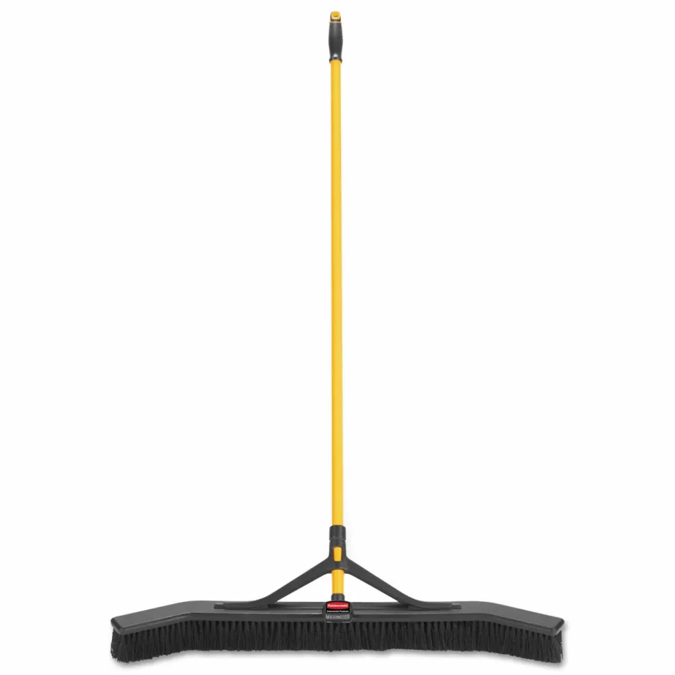 Rubbermaid Maximizer Push-To-Center Broom, 36", Black/Yellow