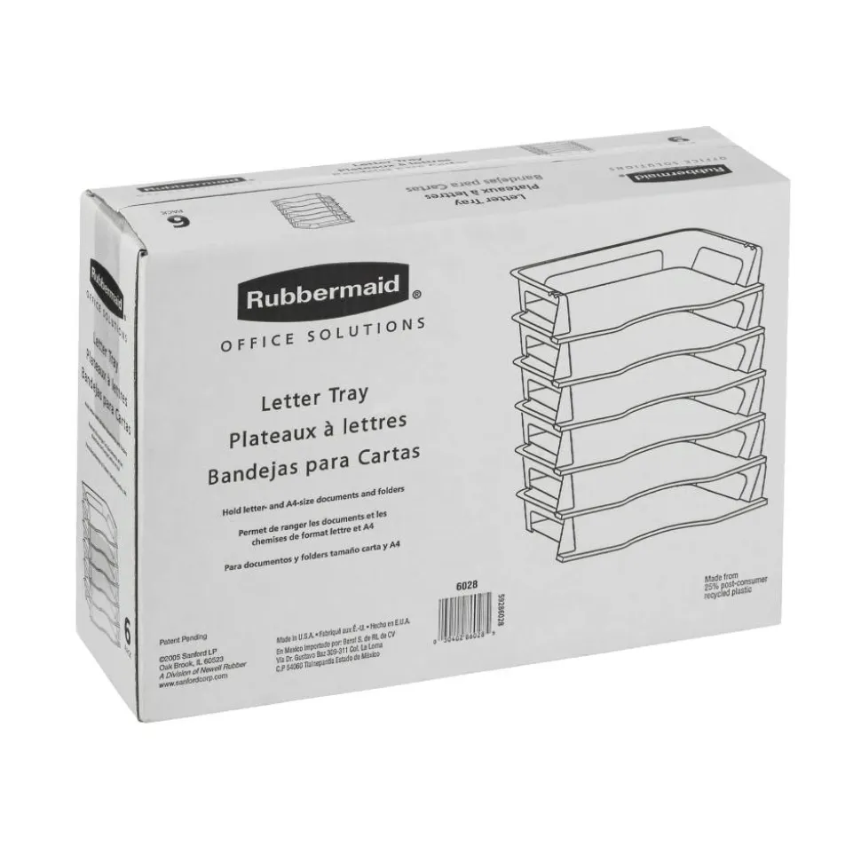 Rubbermaid Regeneration Letter Tray, 2 3/4"H x 9"W x 15 1/4"D, Black, 1 Pack Of 6 Trays