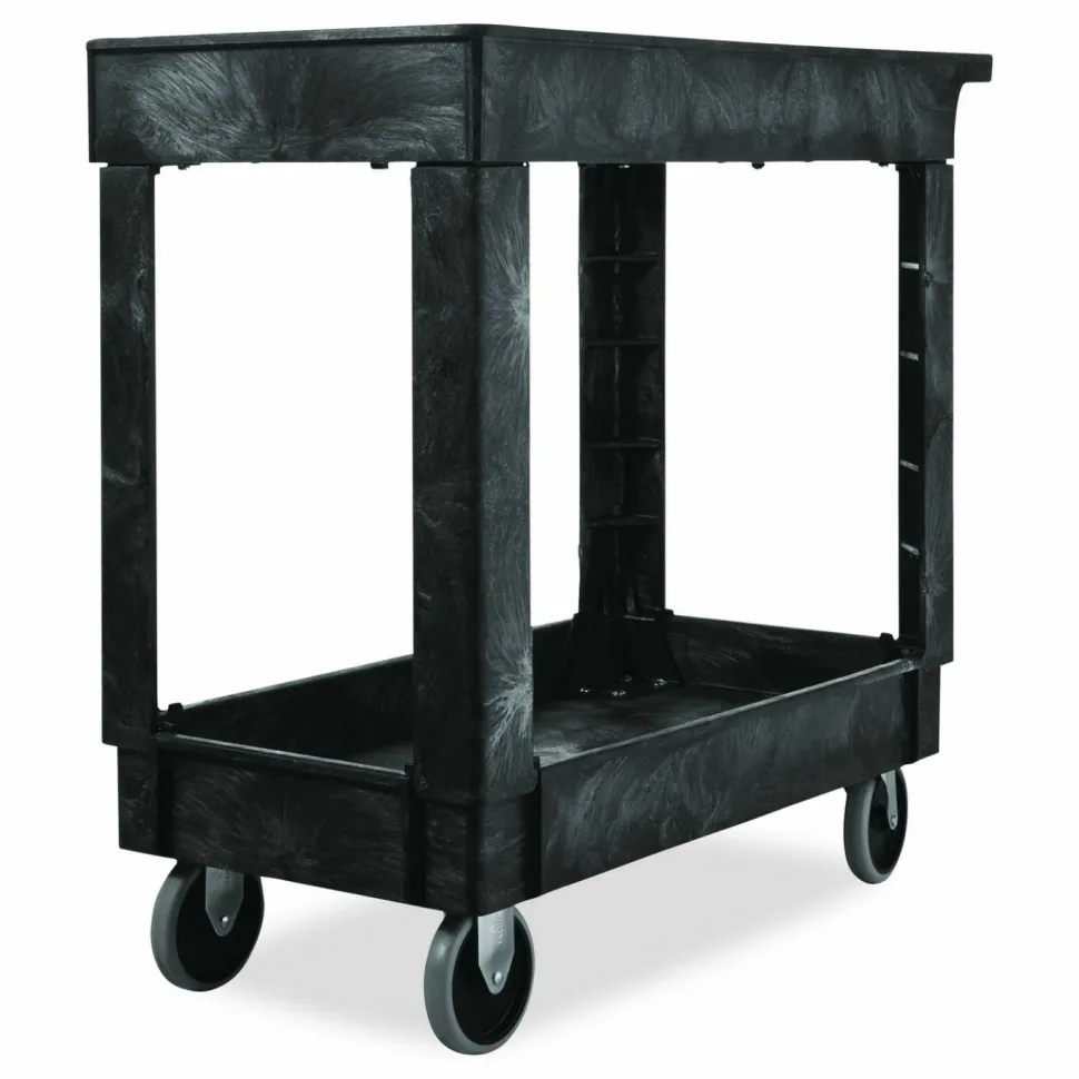 Rubbermaid 2-Shelf Service/Utility Cart, 31 1/4"H x 16"W x 34"D, Black