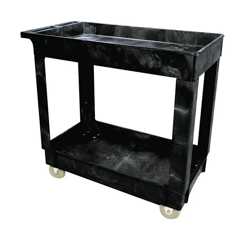 Rubbermaid 2-Shelf Service/Utility Cart, 31 1/4"H x 16"W x 34"D, Black