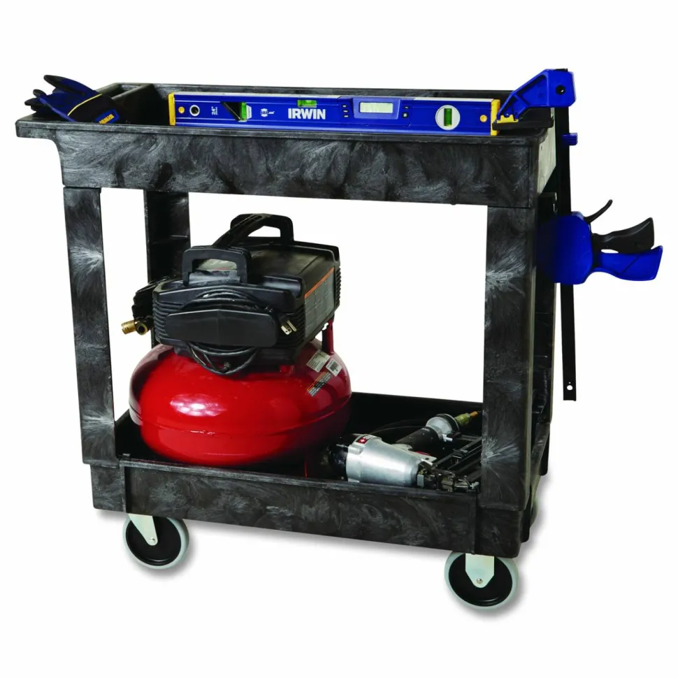 Rubbermaid 2-Shelf Service/Utility Cart, 31 1/4"H x 16"W x 34"D, Black