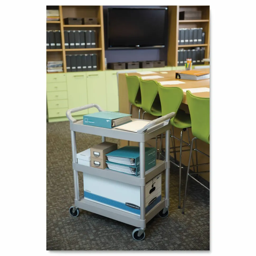 Rubbermaid 3-Shelf Utility Cart, 37 3/4"H x 33 5/8"W x 18 5/8"D, Platinum