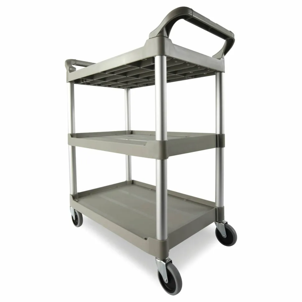 Rubbermaid 3-Shelf Utility Cart, 37 3/4"H x 33 5/8"W x 18 5/8"D, Platinum