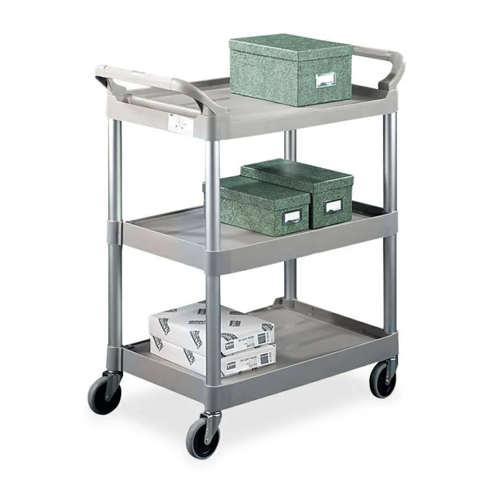 Rubbermaid 3-Shelf Utility Cart, 37 3/4"H x 33 5/8"W x 18 5/8"D, Platinum