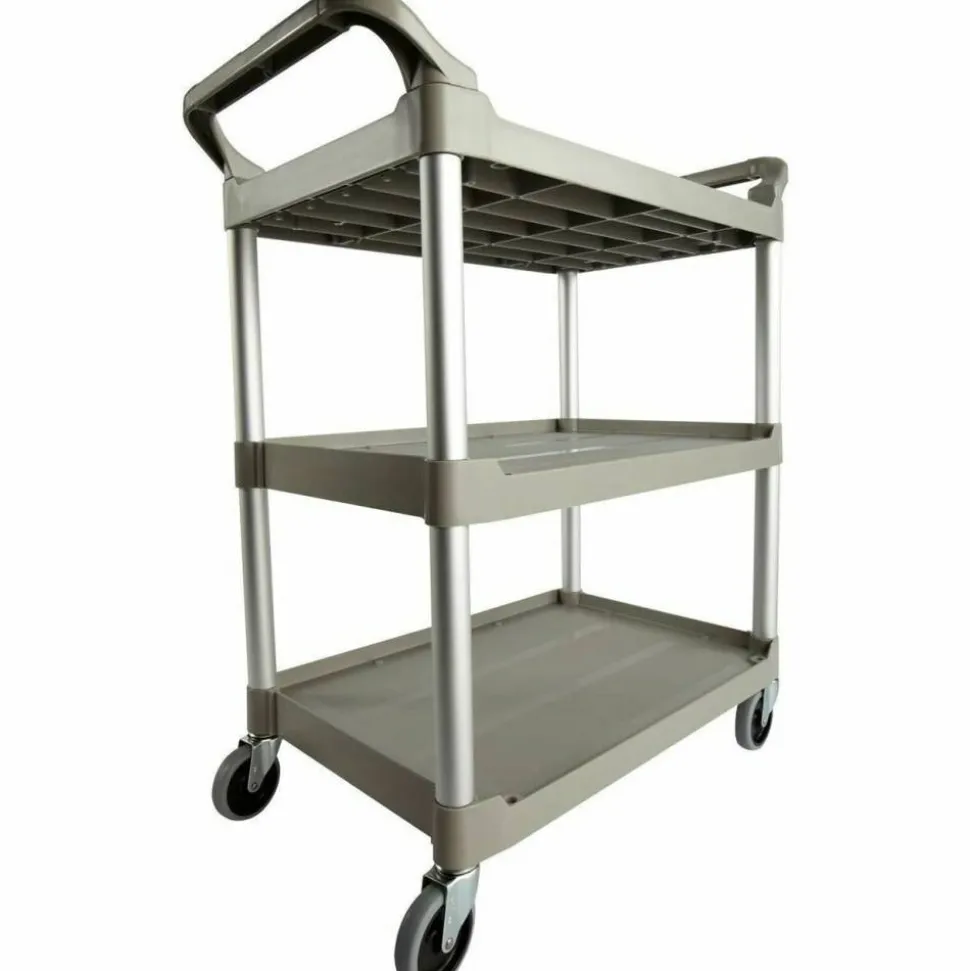 Rubbermaid 3-Shelf Utility Cart, 37 3/4"H x 33 5/8"W x 18 5/8"D, Platinum