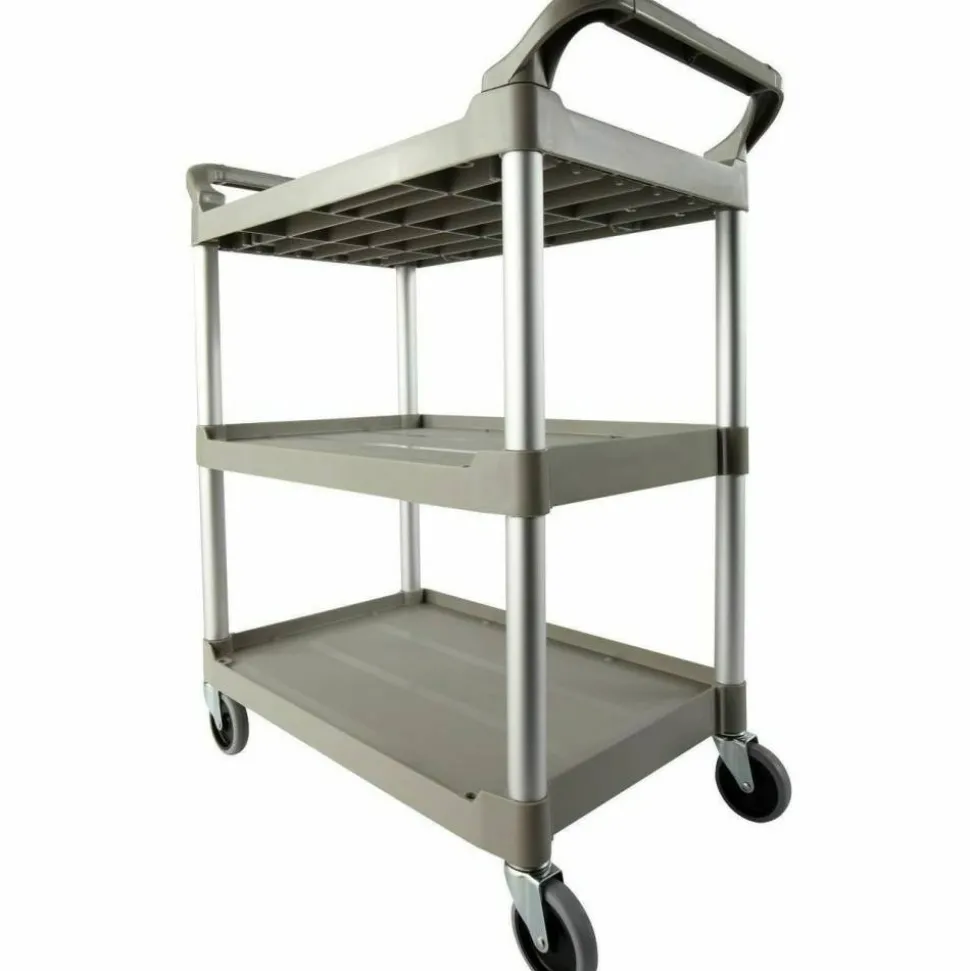 Rubbermaid 3-Shelf Utility Cart, 37 3/4"H x 33 5/8"W x 18 5/8"D, Platinum