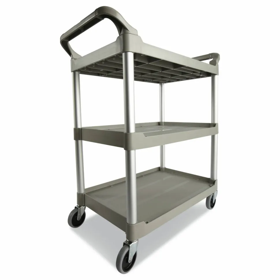 Rubbermaid 3-Shelf Utility Cart, 37 3/4"H x 33 5/8"W x 18 5/8"D, Platinum