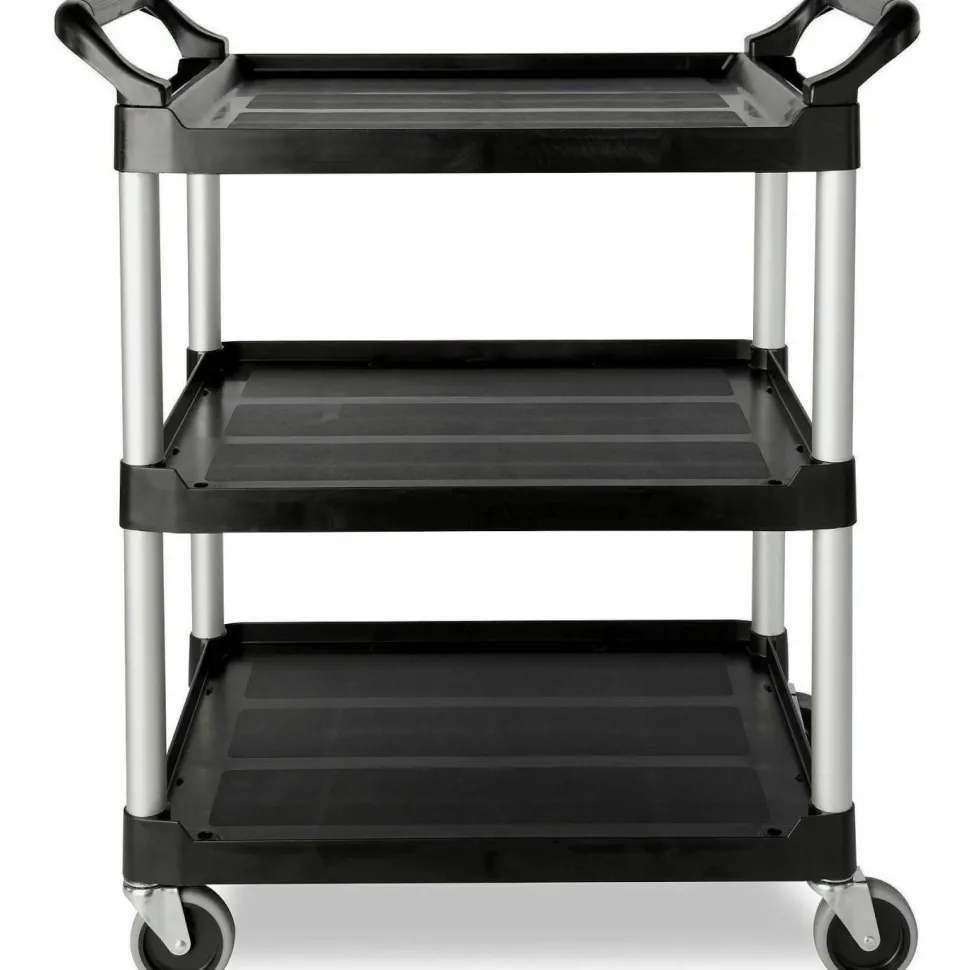 Rubbermaid 3-Shelf Utility Cart, 37 3/4"H x 33 5/8"W x 18 5/8"D, Black