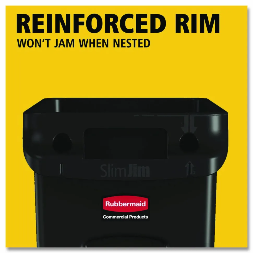 Rubbermaid Slim Jim Commercial Rectangular Plastic Waste Receptacle, 23 Gallons, 30"H x 22"W x 11"D, Black