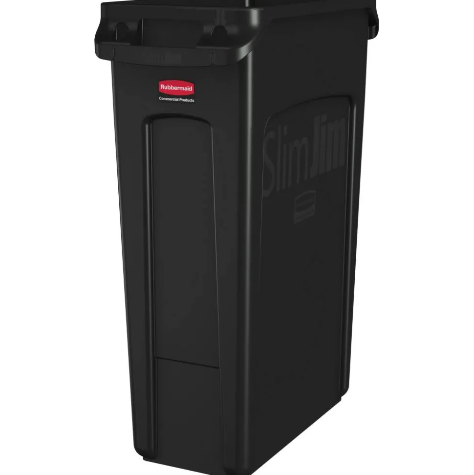 Rubbermaid Slim Jim Commercial Rectangular Plastic Waste Receptacle, 23 Gallons, 30"H x 22"W x 11"D, Black