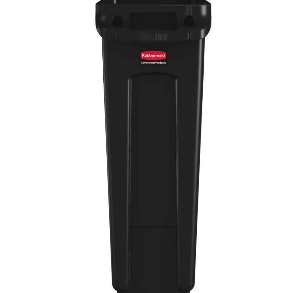 Rubbermaid Slim Jim Commercial Rectangular Plastic Waste Receptacle, 23 Gallons, 30"H x 22"W x 11"D, Black