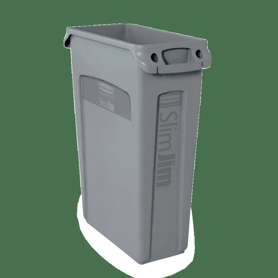 Rubbermaid Slim Jim Rectangular Plastic Waste Containers With Vent Channels, 23 Gallons, 30"H x 11"W x 22"D, Gray