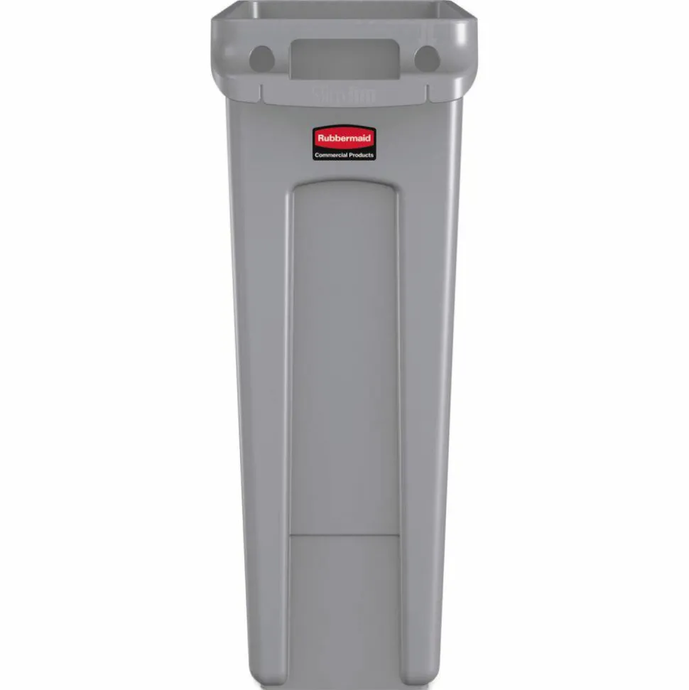 Rubbermaid Slim Jim Rectangular Plastic Waste Containers With Vent Channels, 23 Gallons, 30"H x 11"W x 22"D, Gray
