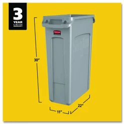 Rubbermaid Slim Jim Rectangular Plastic Waste Containers With Vent Channels, 23 Gallons, 30