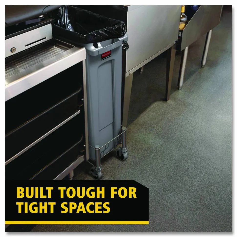 Rubbermaid Slim Jim Rectangular Plastic Waste Containers With Vent Channels, 23 Gallons, 30"H x 11"W x 22"D, Gray