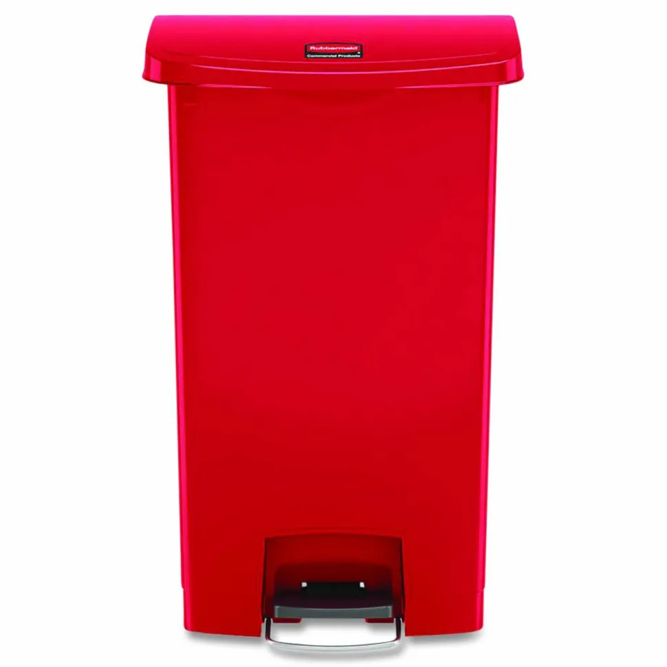 Rubbermaid Slim Jim Rectangular Plastic Wastebasket, Step-On,18 Gallons, Red