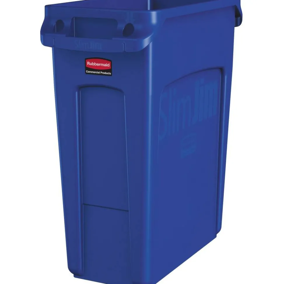 Rubbermaid Slim Jim Rectangular Polyethylene Vented Waste Receptacle, 16 Gallons, Blue