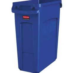 Rubbermaid Slim Jim Rectangular Polyethylene Vented Waste Receptacle, 16 Gallons, Blue