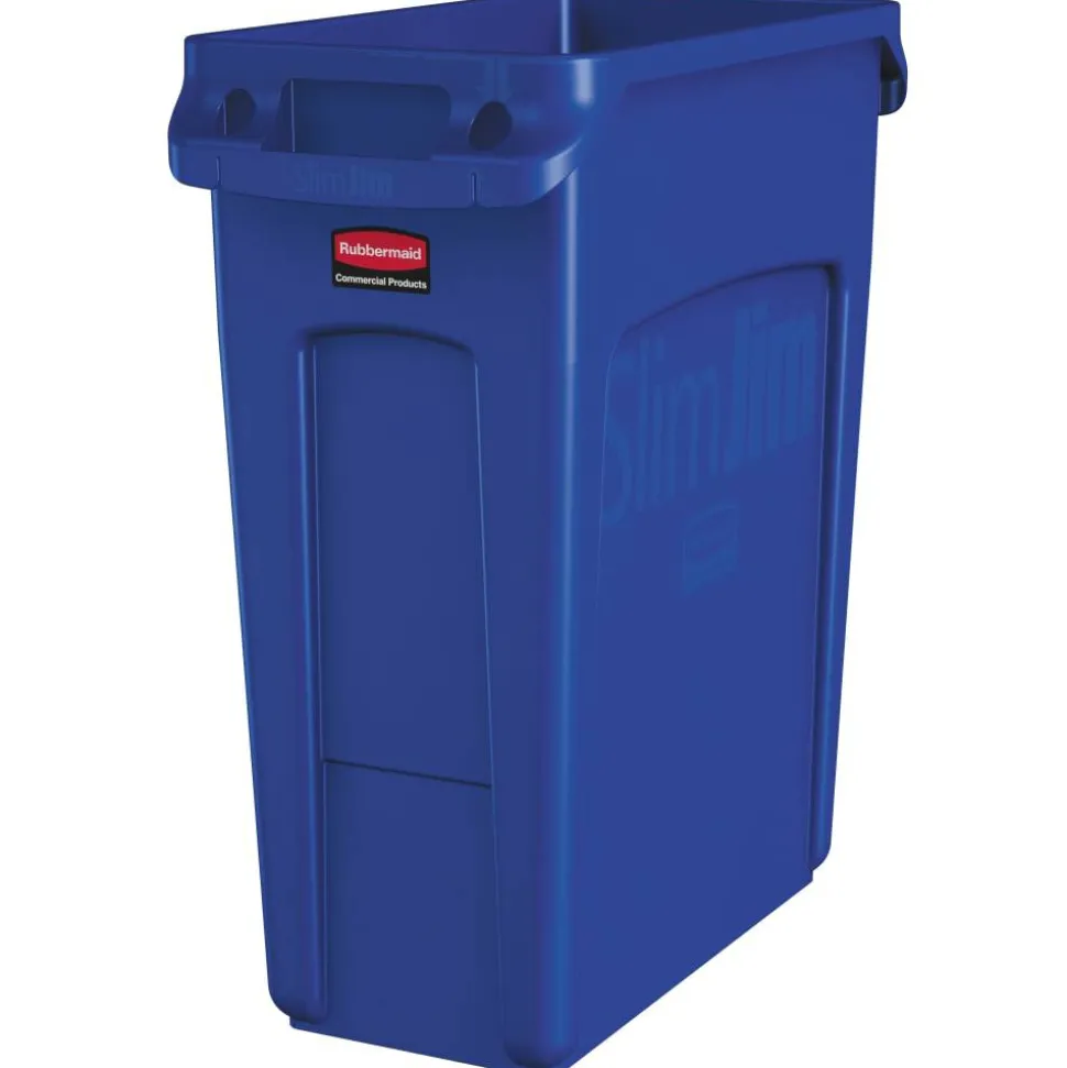 Rubbermaid Slim Jim Rectangular Polyethylene Vented Waste Receptacle, 16 Gallons, Blue