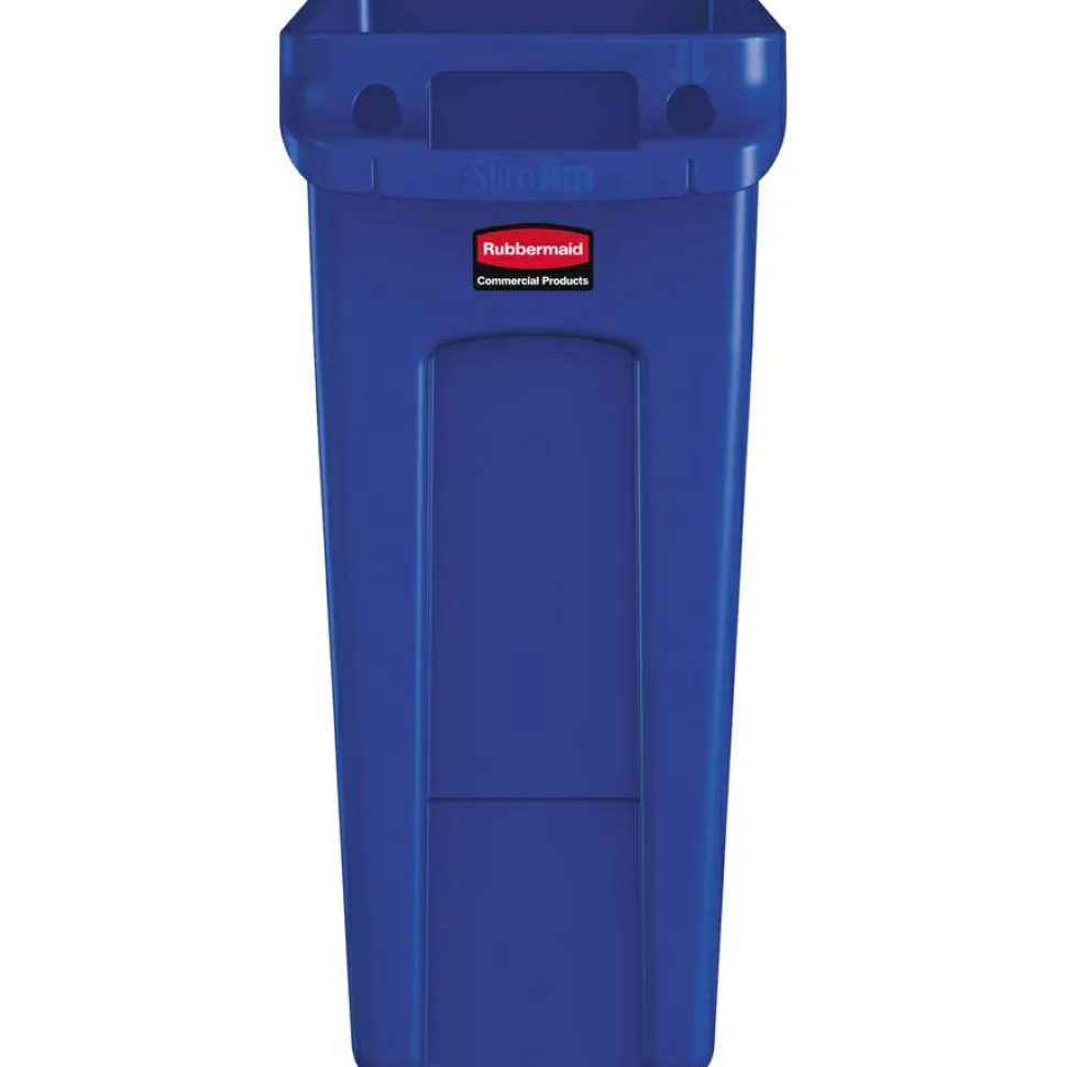 Rubbermaid Slim Jim Rectangular Polyethylene Vented Waste Receptacle, 16 Gallons, Blue