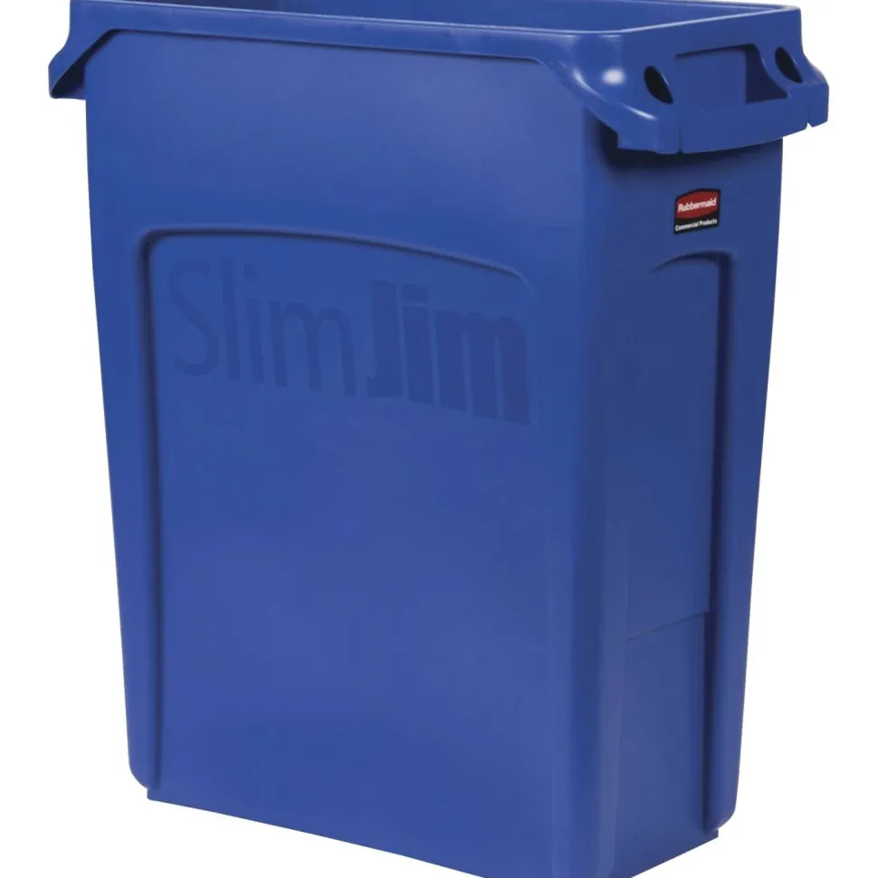 Rubbermaid Slim Jim Rectangular Polyethylene Vented Waste Receptacle, 16 Gallons, Blue