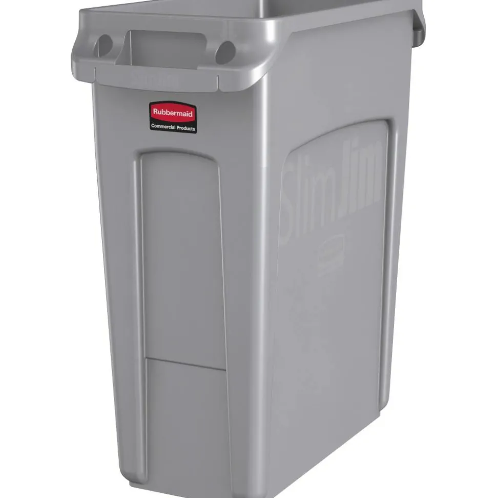 Rubbermaid Slim Jim Rectangular Plastic Vented Waste Container, 16 Gallons, 25"H x 11"W x 22"D, Gray