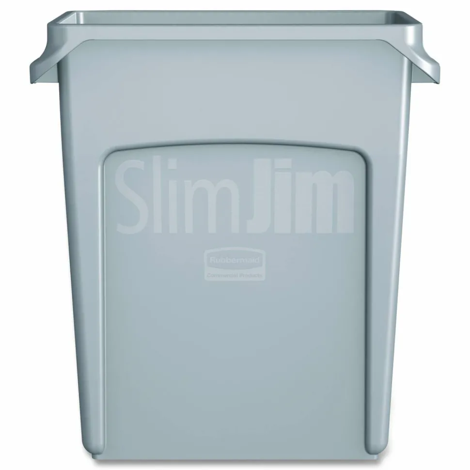 Rubbermaid Slim Jim Rectangular Plastic Vented Waste Container, 16 Gallons, 25"H x 11"W x 22"D, Gray