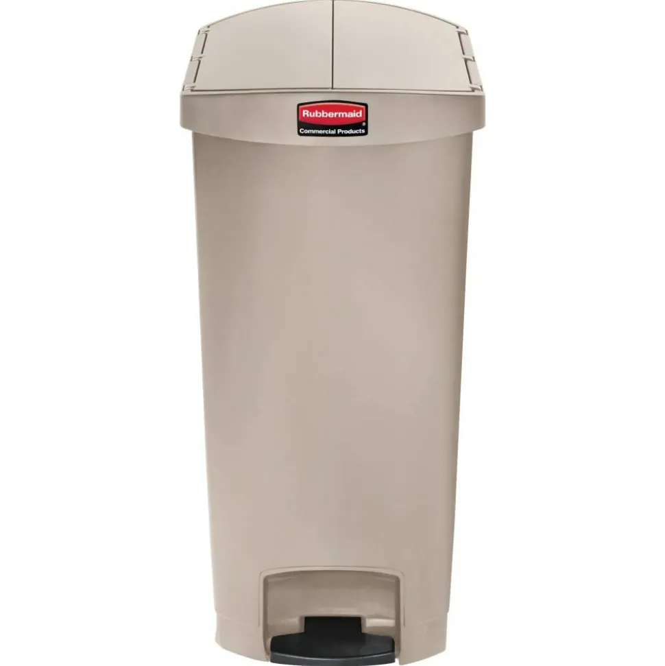 Rubbermaid Slim Jim Step-On Resin End Step Wastebasket, 18 Gallons, Beige