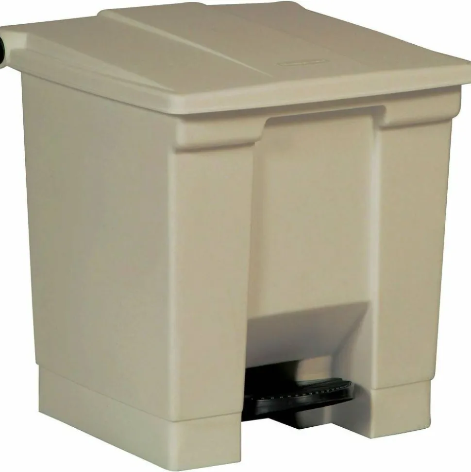 Rubbermaid Step-On Waste Container, 8 Gallons, 17" x 15 3/4" x 16 1/4", Beige