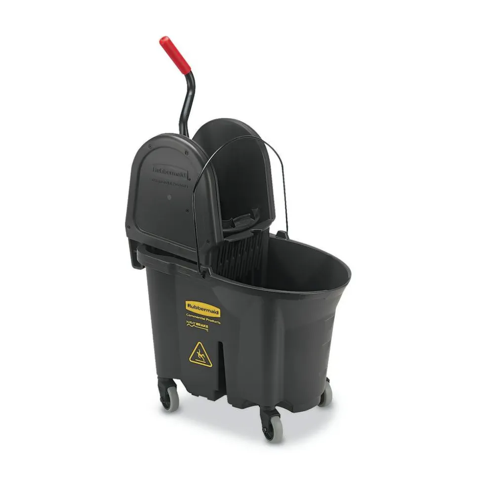 Rubbermaid WaveBrake Plastic Commercial Bucket With Wringer, 35 Qt, 33 3/4"H x 16"W x 27 1/4"D, Brown