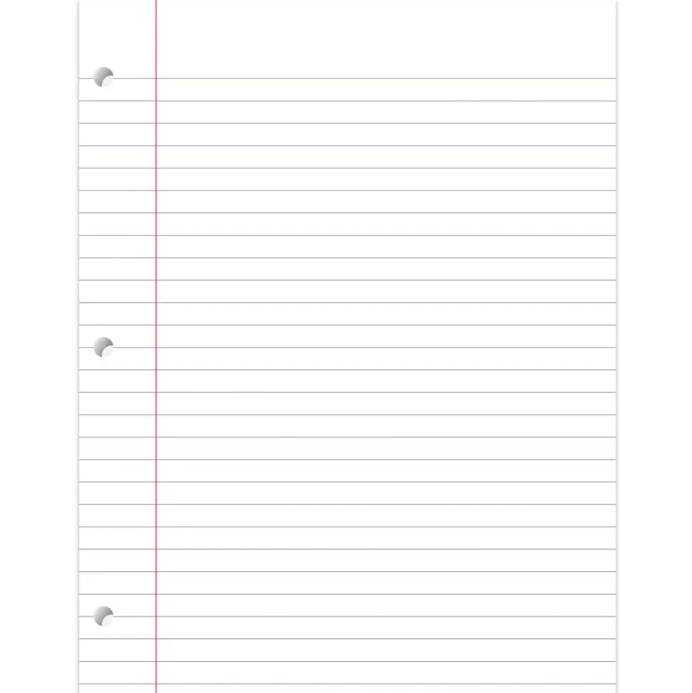 Ruled Filler Paper, 8 1/2" x 11", Wide Ruled, White, Pack Of 500 Sheets
