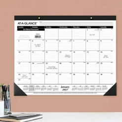 Ruled Desk Pad, 22 x 17, White Sheets, Black Binding, Black Corners, 12-Month (Jan to Dec): 2027, 2027 Calendar