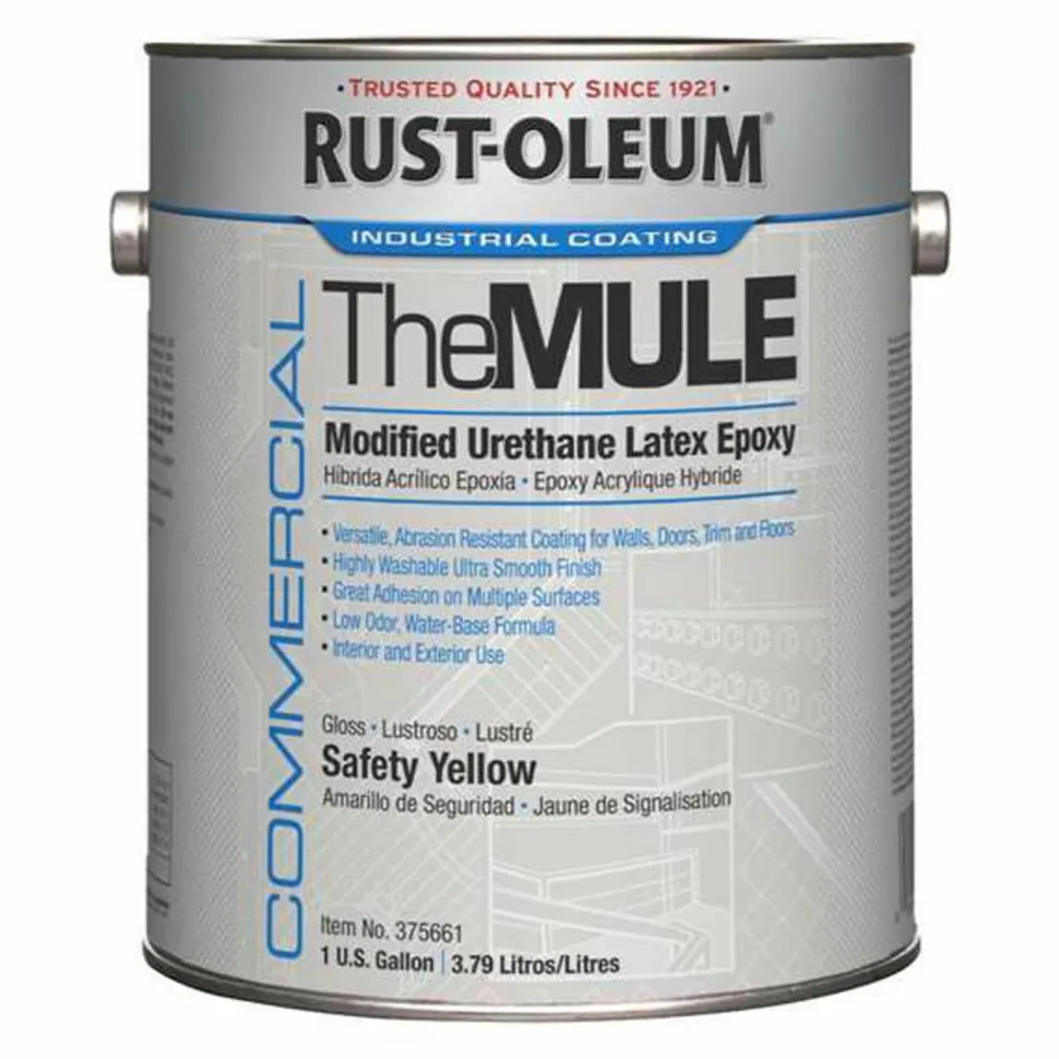 Rust-Oleum Commercial The MULE (Modified Urethane Latex Epoxy), Interior/Exterior, Gloss Safety Yellow, 1 gal Bucket/Pail, 2/Carton