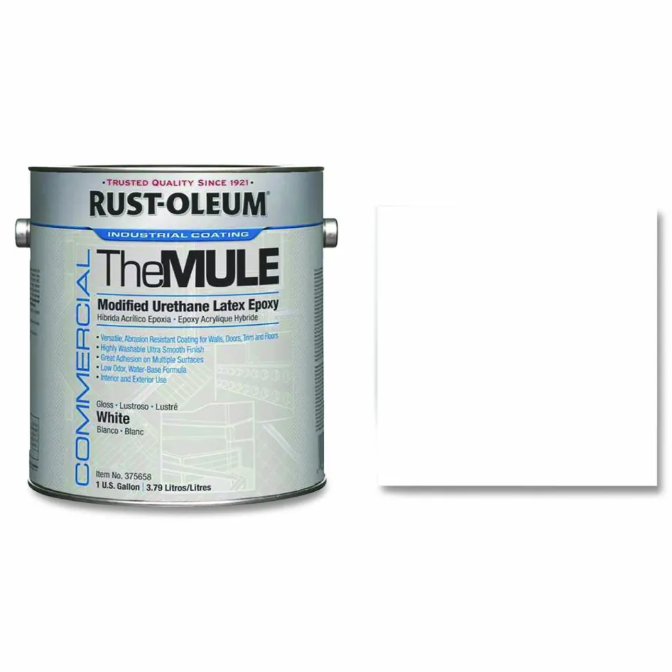 Rust-Oleum Commercial The MULE (Modified Urethane Latex Epoxy), Interior/Exterior, Gloss Glass White, 1 gal Bucket/Pail, 2/Carton