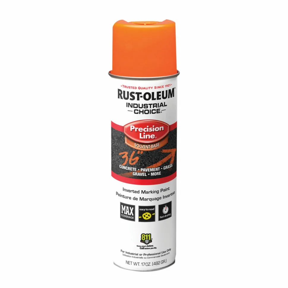 Rust-Oleum Industrial Choice M1600 System Solvent-Based Precision Line Marking Paint, Flat Fluorescent Orange, 17 oz Aerosol Can, 12/CT