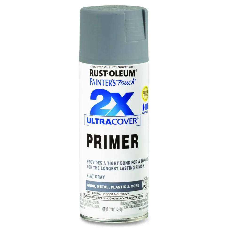 Rust-Oleum Painter's Touch 2X Ultra Cover Spray Paint, Flat Gray, 12 oz Aerosol Can
