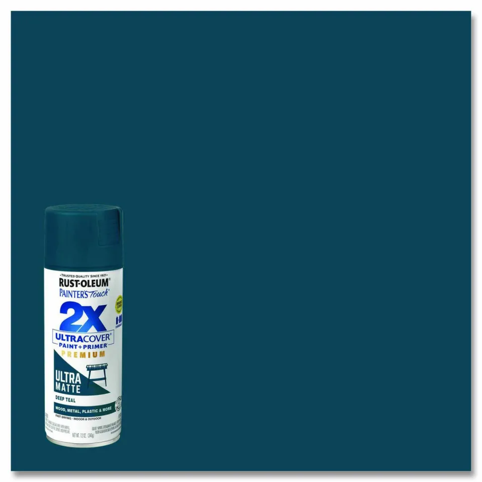 Rust-Oleum Painter's Touch 2X Ultra Cover Spray Paint, Ultra Matte Teal, 12 oz Aerosol Can