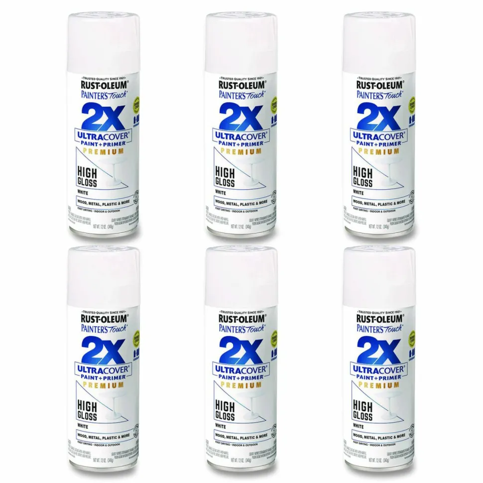 Rust-Oleum Painter's Touch 2X Ultra Cover Spray Paint, High Gloss White, 12 oz Aerosol Can, 6/Carton