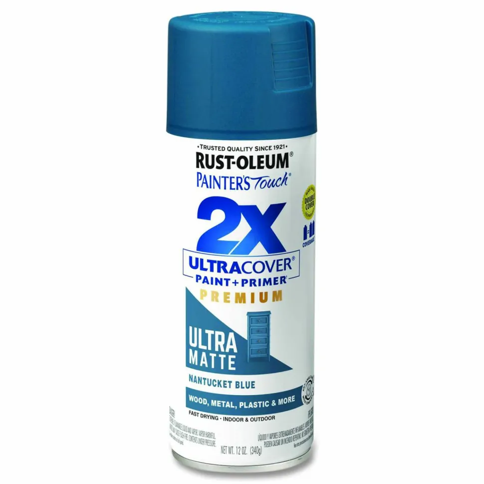 Rust-Oleum Painter's Touch 2X Ultra Cover Spray Paint, Ultra Matte Blue, 12 oz Aerosol Can, 6/Carton