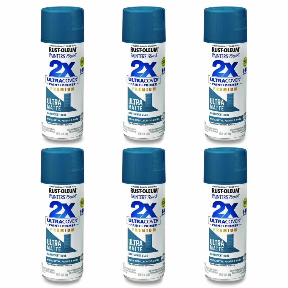Rust-Oleum Painter's Touch 2X Ultra Cover Spray Paint, Ultra Matte Blue, 12 oz Aerosol Can, 6/Carton