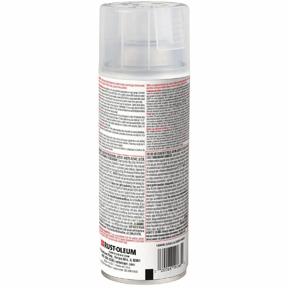 Rust-Oleum Specialty Lacquer Spray Paint, Gloss Clear, 12 oz Aerosol Can, 6/Carton