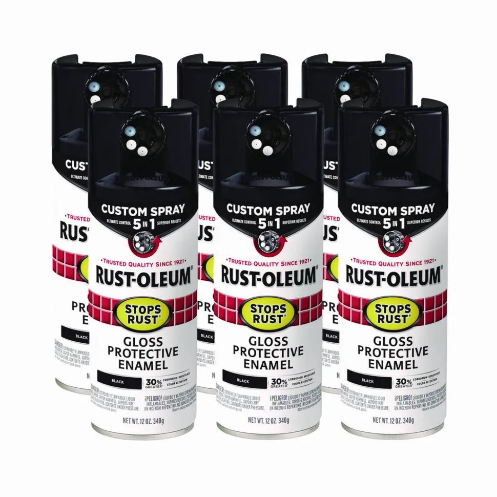 Rust-Oleum Stops Rust 5-in-1 Spray Paint, Gloss Black, 12 oz Aerosol Can, 6/Carton