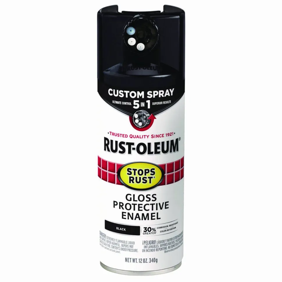 Rust-Oleum Stops Rust 5-in-1 Spray Paint, Gloss Black, 12 oz Aerosol Can, 6/Carton