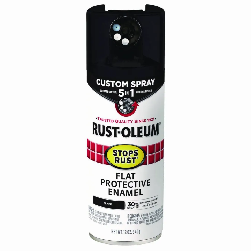 Rust-Oleum Stops Rust 5-in-1 Spray Paint, Flat Black, 12 oz Aerosol Can