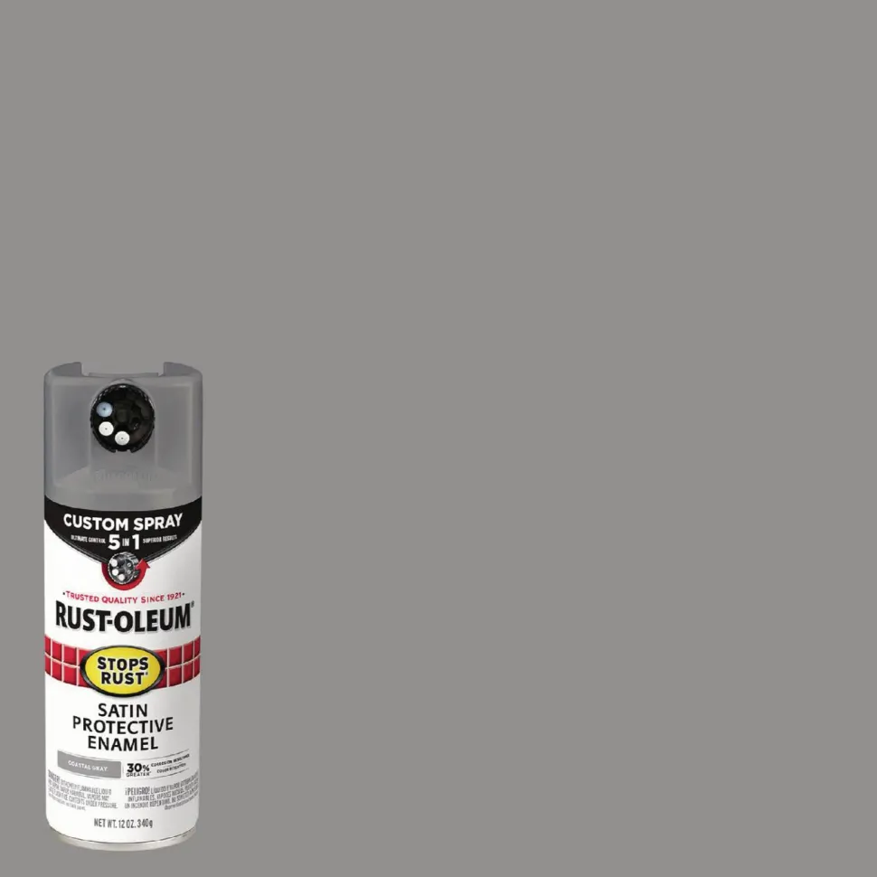 Rust-Oleum Stops Rust 5-in-1 Spray Paint, Satin Coastal Gray, 12 oz Aerosol Can