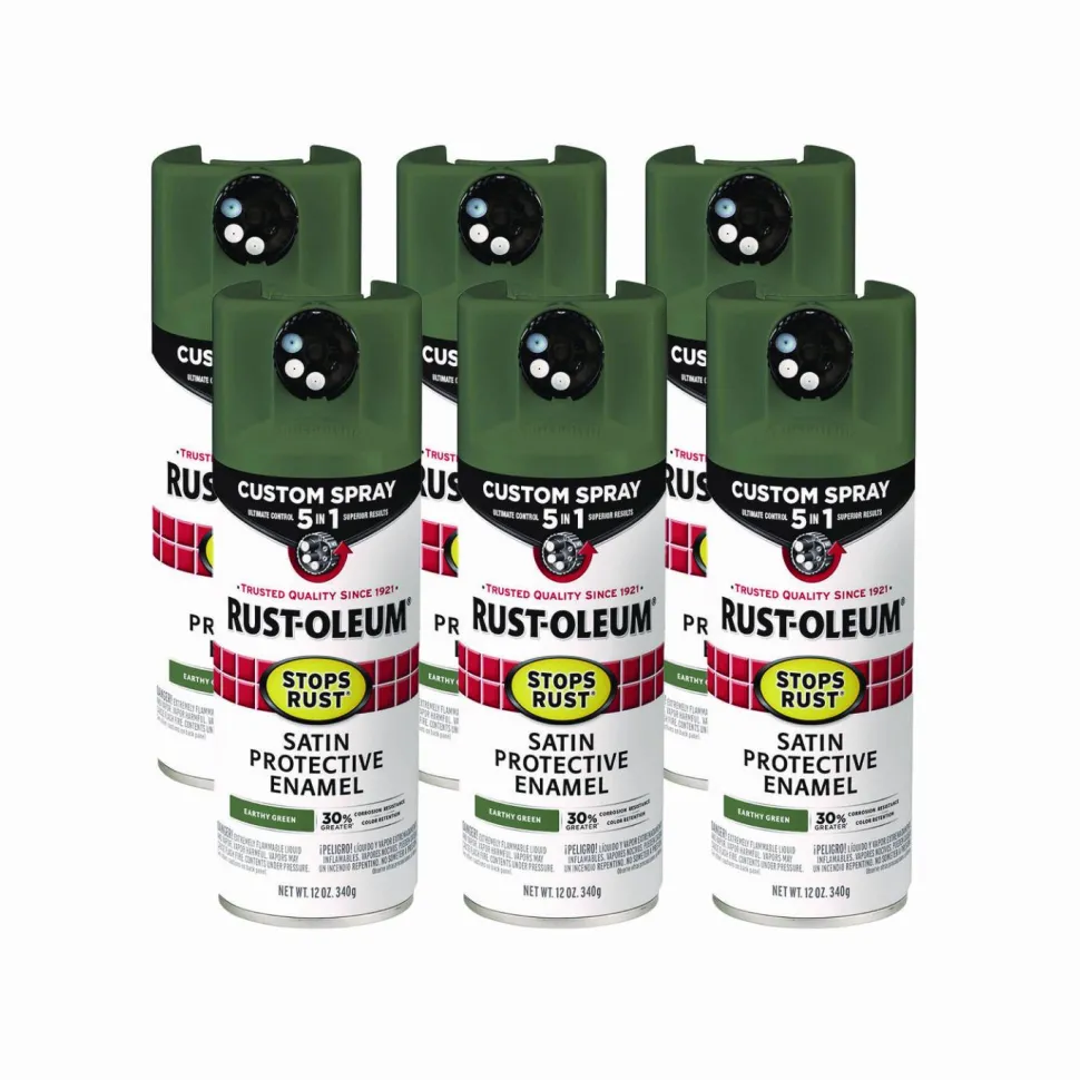 Rust-Oleum Stops Rust 5-in-1 Spray Paint, Satin Earthy Green, 12 oz Aerosol Can, 6/Carton