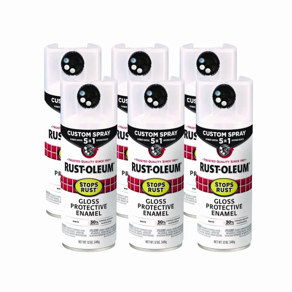 Rust-Oleum Stops Rust 5-in-1 Spray Paint, Gloss White, 12 oz Aerosol Can, 6/Carton