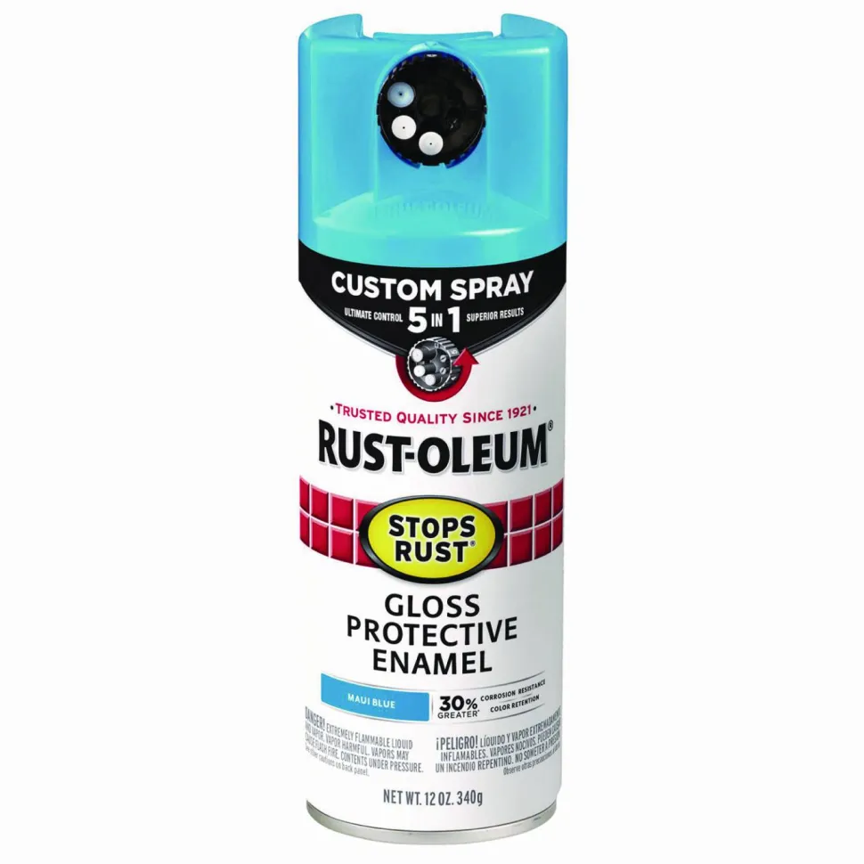Rust-Oleum Stops Rust 5-in-1 Spray Paint, Gloss Maui Blue, 12 oz Aerosol Can, 6/Carton